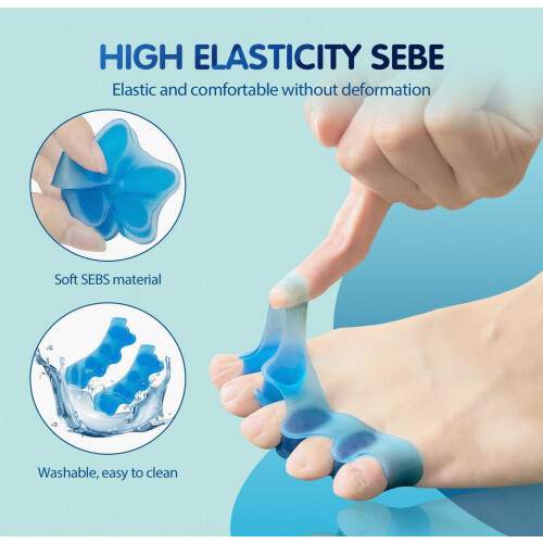 Silicone Gel Toe Separators, 2 Pairs, Five-Hole Design for Comfortable Toe Alignment, Overlapping Toe Protection, Blue 2