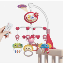 Móbile de berço para bebê, brinquedo musical para auxiliar no sono com animais fofos, luzes, projeção de estrelas e controle remoto, vermelh