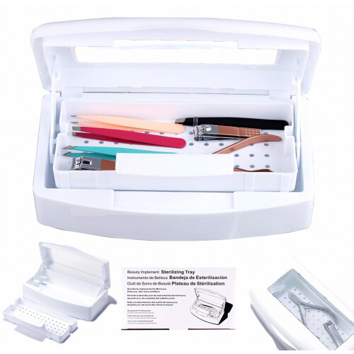 Tray Manicure Disinfection Box for Beauty Salon, Durable Sterilizing Storage Case for Tools