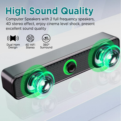 Portable Bluetooth USB Wired Sound Bar Computer Speakers For PC Laptop Gaming 2