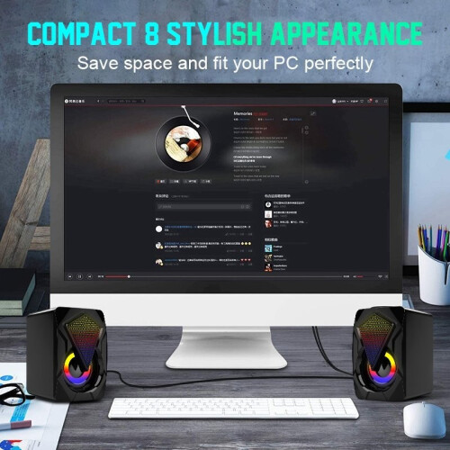 USB 3.5mm Wired Stereo Compact Mini RGB Laptop Pc Gaming Speakers UK 2