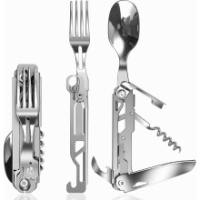 Ensemble de couverts de camping 5 en 1, ustensiles pliables et amovibles en acier inoxydable pour les voyages, les pique-niques et la randon