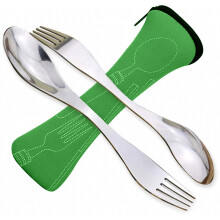 Cuillère-fourchette et cuillère en acier inoxydable, couverts de camping légers à double usage, lot de 2, vert