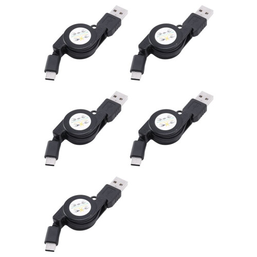 5X USB Type C USB 3.1 Chargeur de Câble Rétractable Charge Type-C Câble USB-C Noir