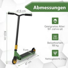 Stunt Scooter mit 360 Lenkung & PU Rädern & Aluminiumdeck Stuntscooter Funscooter Grün