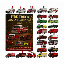 Aftelkalender met 24 cadeautjes en verrassingsspeelgoed: brandweerwagen adventskalender, 24 dagen brandweerwagen ornament.