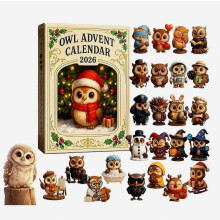 Uilen Adventskalender 2026, 24 dagen kerstcountdown met schattige verzamelbare uilenbeeldjes, cadeaus voor dierenliefhebbers, kerstdeco