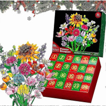 Adventskalender 2026 Bloemenboeket Bouwblokken Kerst Adventskalender, Kerst 24 Dagen Zonnebloemboeket Verrassingsdoos Zonnebloem_jstj