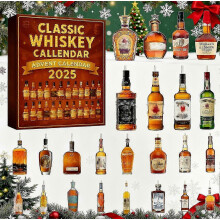 Whiskey Adventskalender 2025, 24 dagen aftellen naar Kerstmis met 24 whisky's en een 2D acryl ornament, kerstboomversiering