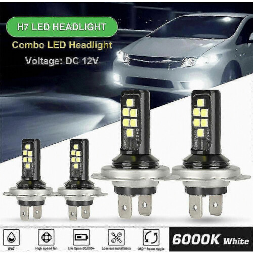 4x Κιτ Λαμπτήρων Προβολέων H7 LED Υψηλής Χαμηλής Δέσμης 120w 60000lm Υπερφωτεινό 6000k Λ 1