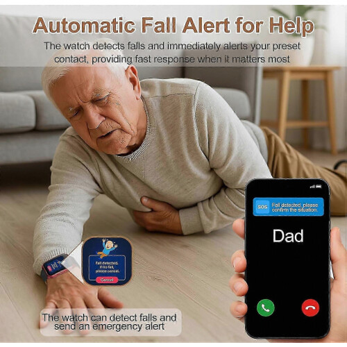 Fall Detection Smart Watch For Elderly With GPS, SOS Emergency Button, Dementia Tracker, HD Voice Call, Red 1