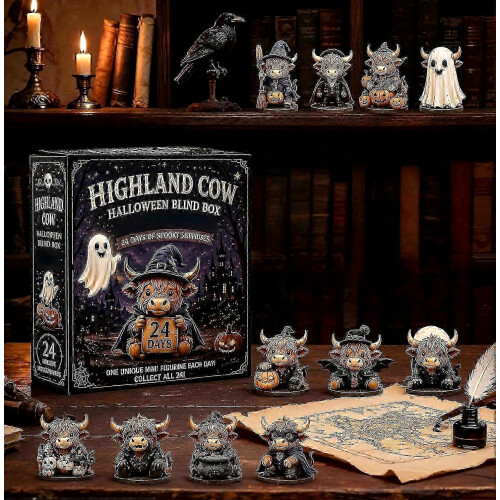 Ημερολόγιο Advent Halloween με αγελάδες Highland για το 2026, Ημερολόγιο αντίστροφης μέτρ 1