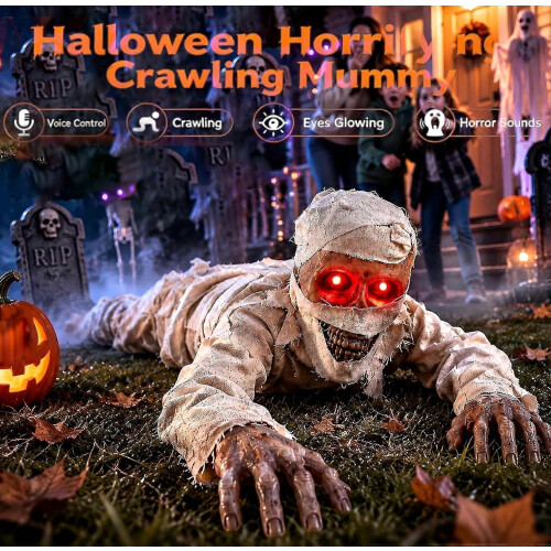 Διακόσμηση για το Halloween με μούμια που σέρνεται με ενεργοποίηση ήχου, σκελετ 2