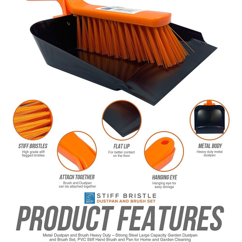 Metal Stiff Dustpan Brush Set for Outdoor Sweeping 1