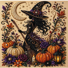 (20X20cm, witch) Halloween 5D Diamantmalerei-Set, Kürbis DIY Wanddeko Geschenk