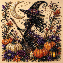 (25X25cm, witch) Halloween 5D Diamantmalerei-Set, Kürbis DIY Wanddeko Geschenk