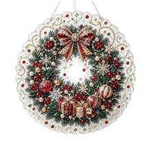 (20X20cm, wreath) DIY-Perlen-Diamant-Kunst-Sonnenfänger, weihnachtliche Hängedekoration für Fenster und Wand