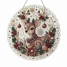 (20X20cm, deer) DIY-Perlen-Diamant-Kunst-Sonnenfänger, weihnachtliche Hängedekoration für Fenster und Wand