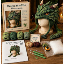 (dragon) Halloween-Fantasy-Kapuzenmütze: DIY-Häkelset, Tier-Strickset, Handarbeitsprojekt, kreatives Deko-Geschenk für Erwachsene