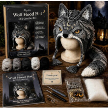 (Wolf) Halloween-Fantasy-Kapuzenmütze: DIY-Häkelset, Tier-Strickset, Handarbeitsprojekt, kreatives Deko-Geschenk für Erwachsene