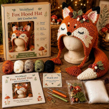 (fox) Halloween-Fantasy-Kapuzenmütze: DIY-Häkelset, Tier-Strickset, Handarbeitsprojekt, kreatives Deko-Geschenk für Erwachsene