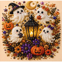 (20X20cm, Ghost) Halloween 5D Diamantmalerei-Set, Kürbis DIY Wanddeko Geschenk
