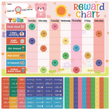Reusable Magnetic Reward Chart with 128 Magnetic Behavior Stickers and 70 Reusable Star Stickers, Customizable Task Sections, Dry Erase Surface