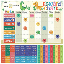 Reusable Magnetic Reward Chart with 128 Magnetic Behavior Stickers and 70 Reusable Star Stickers, Customizable Task Sections, Dry Erase Surface