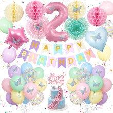 Afritee 2nd Birthday Decorations Banner, Soft Color Balloon Decor for Girl
