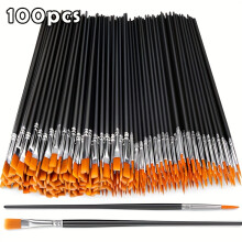 (100pcs) 100 Piece Synthetic Paint Brush Set For Acrylic, Watercolor, Art Face, Canvas, Art Rock, Flat And Round Tips
