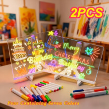 LED Illuminated Premium Acrylic Drawing Tablet, Erasable Whiteboard Message Panel With 7-color Pens And Night Light, USB Powered