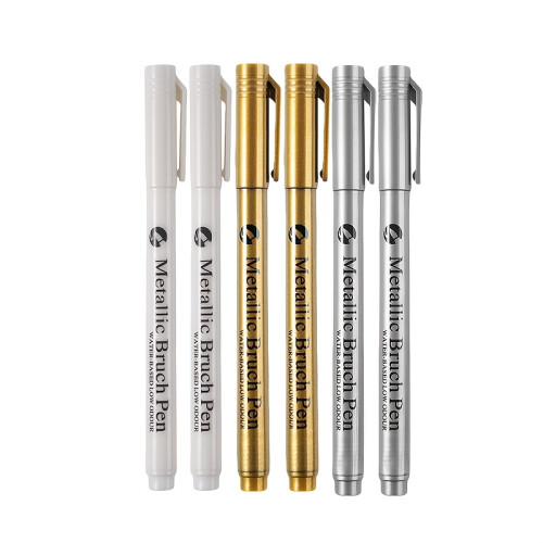 (5) 6/12 Piece Metallic Markers With Flexible Tip (1-4mm), Quick Drying, Full Coverage, Vibrant Metallic Finish