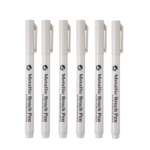 (4) 6/12 Piece Metallic Markers With Flexible Tip (1-4mm), Quick Drying, Full Coverage, Vibrant Metallic Finish