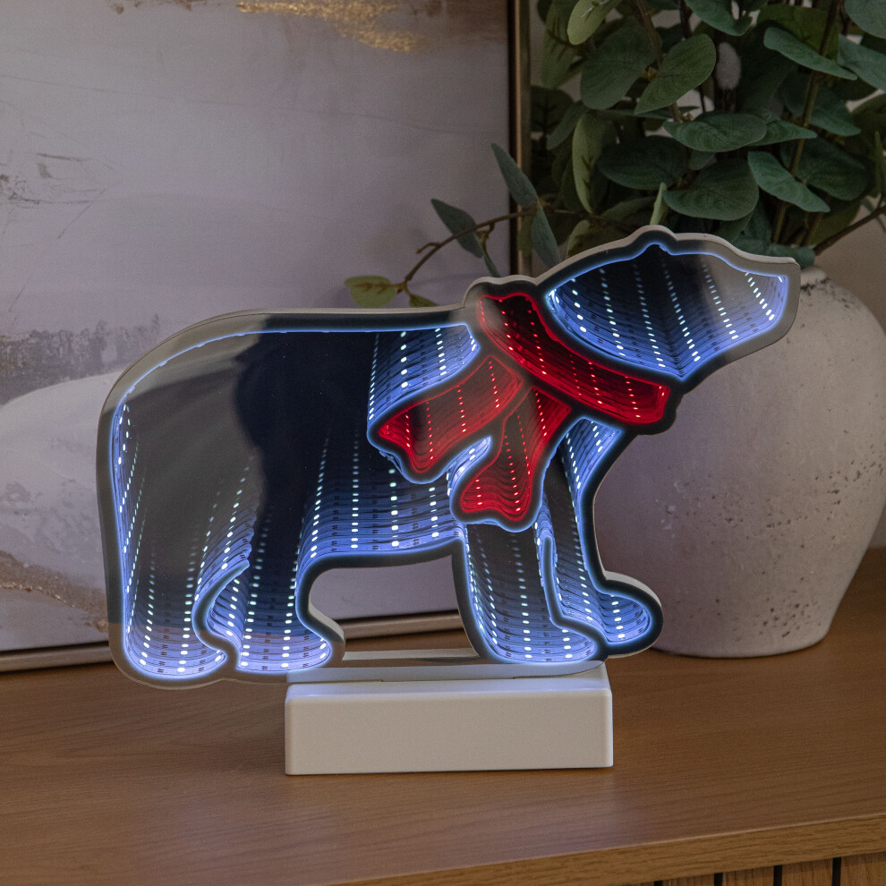 Samuel Alexander 27Cm Polar Bear Infinity Mirror Light Up Decoration With Red & White Leds - Red / White - Image 5