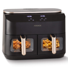 AREBOS Double Hot Air Fryer | 10 L dual basket | 2450 W | 8 programmes | Sync Match | Viewing windows | Touch control | Non-stick