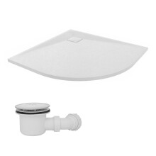 SunDaze 900 x 900mm SMC White Quadrant Slate Effect Shower Tray with Fluidmaster 90mm Fast Flow Waste