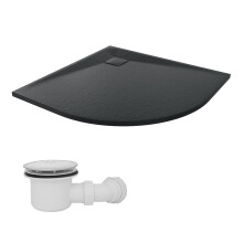 SunDaze 900 x 900mm SMC Black Quadrant Slate Effect Shower Tray with Fluidmaster 90mm Fast Flow Waste