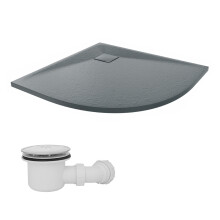 SunDaze 800 x 800mm SMC Anthracite Quadrant Slate Effect Shower Tray with Fluidmaster 90mm Fast Flow Waste