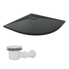 SunDaze 800 x 800mm SMC Black Quadrant Slate Effect Shower Tray with Fluidmaster 90mm Fast Flow Waste