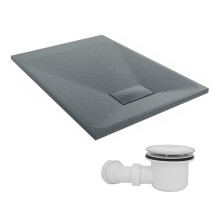 SunDaze 1000 x 700mm SMC Anthracite Rectangle Slate Effect Shower Tray with Fluidmaster 90mm Fast Flow Waste