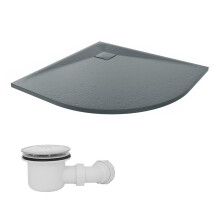 SunDaze 900 x 900mm SMC Anthracite Quadrant Slate Effect Shower Tray with Fluidmaster 90mm Fast Flow Waste