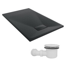 SunDaze 1100 x 700mm SMC Black Rectangle Slate Effect Shower Tray with Fluidmaster 90mm Fast Flow Waste