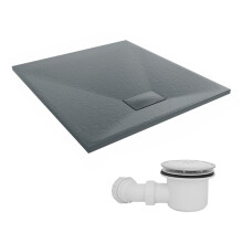 SunDaze 1000 x 900mm SMC Anthracite Rectangle Slate Effect Shower Tray with Fluidmaster 90mm Fast Flow Waste