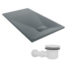 SunDaze 1200 x 700mm SMC Anthracite Rectangle Slate Effect Shower Tray with Fluidmaster 90mm Fast Flow Waste