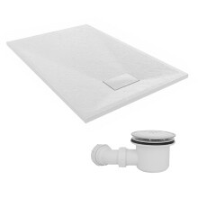 SunDaze 1200 x 800mm SMC White Rectangle Slate Effect Shower Tray with Fluidmaster 90mm Fast Flow Waste