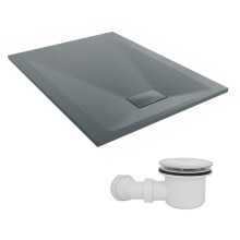 SunDaze 1200 x 900mm SMC Anthracite Rectangle Slate Effect Shower Tray with Fluidmaster 90mm Fast Flow Waste