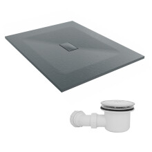 SunDaze 1300 x 1000mm SMC Anthracite Rectangle Slate Effect Shower Tray with Fluidmaster 90mm Fast Flow Waste