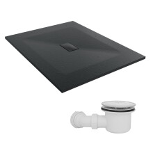 SunDaze 1300 x 1000mm SMC Black Rectangle Slate Effect Shower Tray with Fluidmaster 90mm Fast Flow Waste