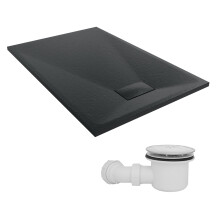 SunDaze 1200 x 800mm SMC Black Rectangle Slate Effect Shower Tray with Fluidmaster 90mm Fast Flow Waste