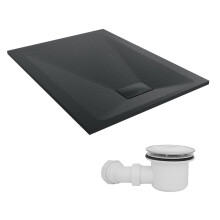 SunDaze 1200 x 900mm SMC Black Rectangle Slate Effect Shower Tray with Fluidmaster 90mm Fast Flow Waste